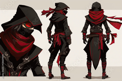 Ninja Outfit With Black And Red Colors. Generative AI photo