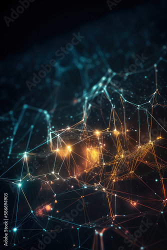 Abstract background. Network of the future, laser neon lines. Vertical background. AI generative.