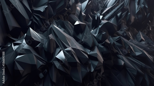 3d render, abstract black crystal background. Generative Ai