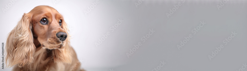 Cocker Spaniel Dog On White Background. Banner with copy space. Generative AI