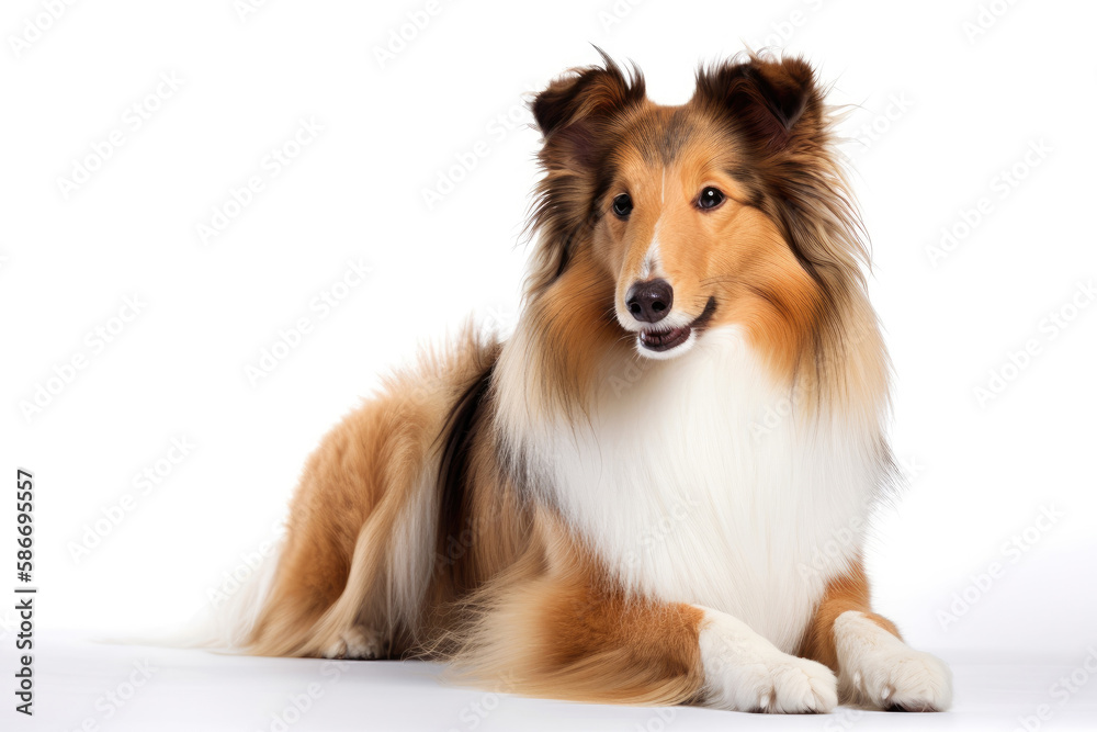 Collie Dog On White Background. Copy space. Generative AI