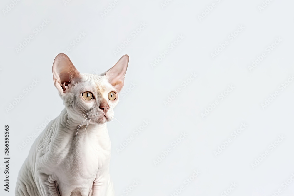 Devon Rex Cat On White Background. Copy space. Generative AI