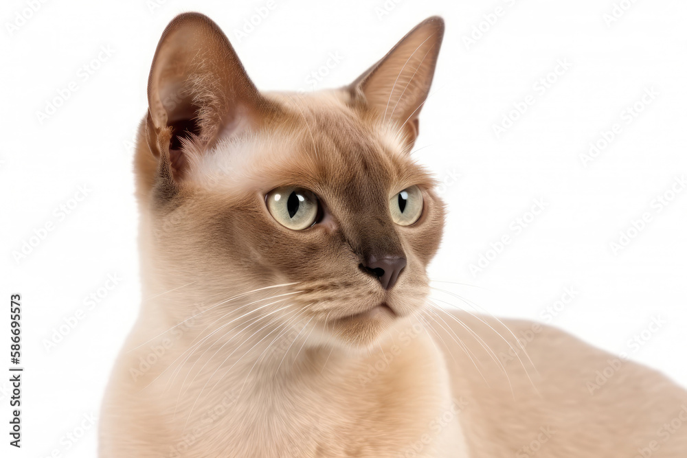 European Burmese Cat On White Background. Generative AI