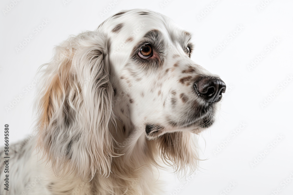 English Setter Dog On White Background. Generative AI