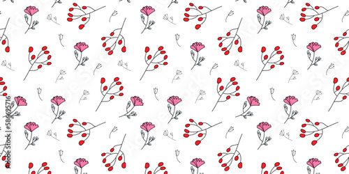 Seamless floral pattern. Leaves and herbs. Botanical illustration.