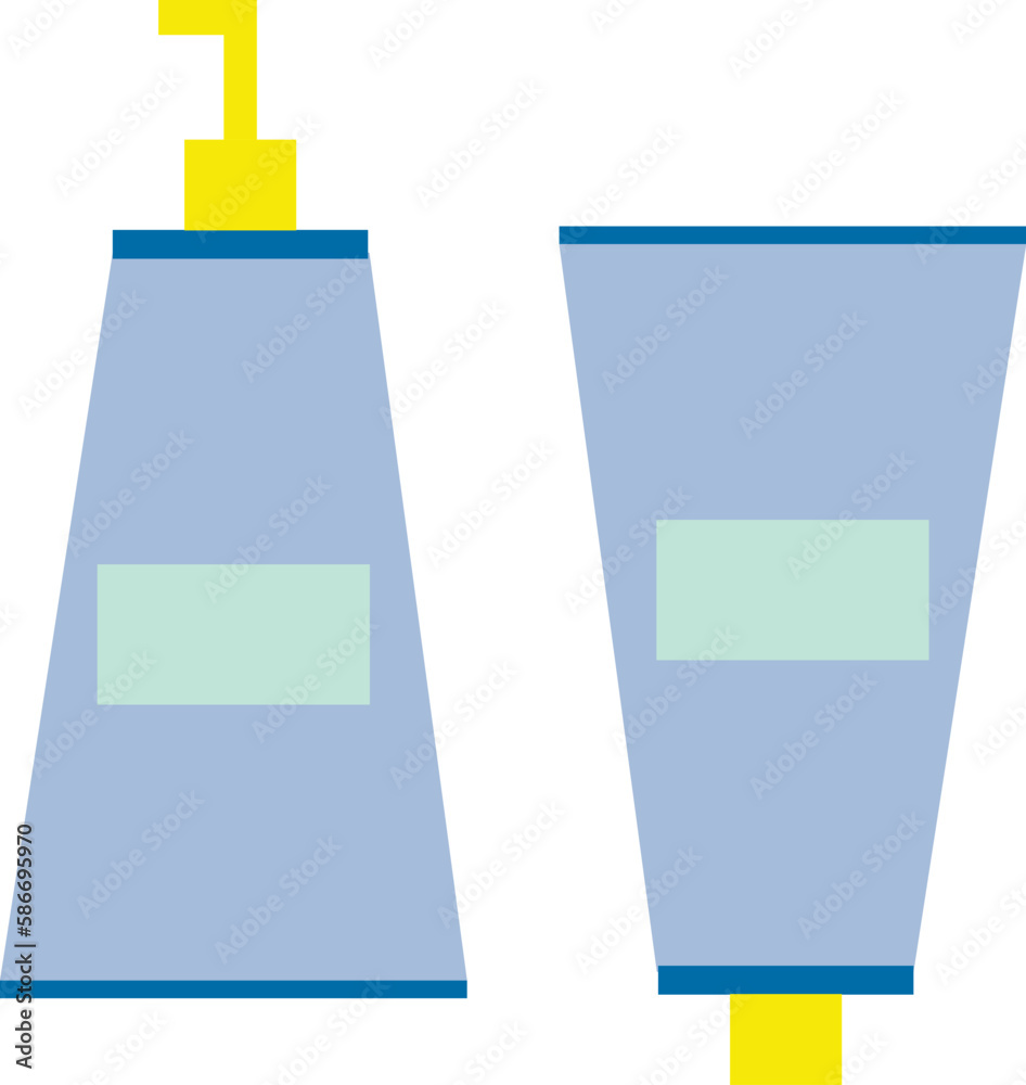 Set of kids bathroom accessories. Vector illustrations. Toothpaste, soap, shampoo, gel, cream Set of kids bathroom accessories. Vector illustrations. Toothpaste, soap, shampoo, gel, cream