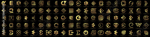 mega collection letters E logo design inspiration. minimalist abstract letter logos with gold color