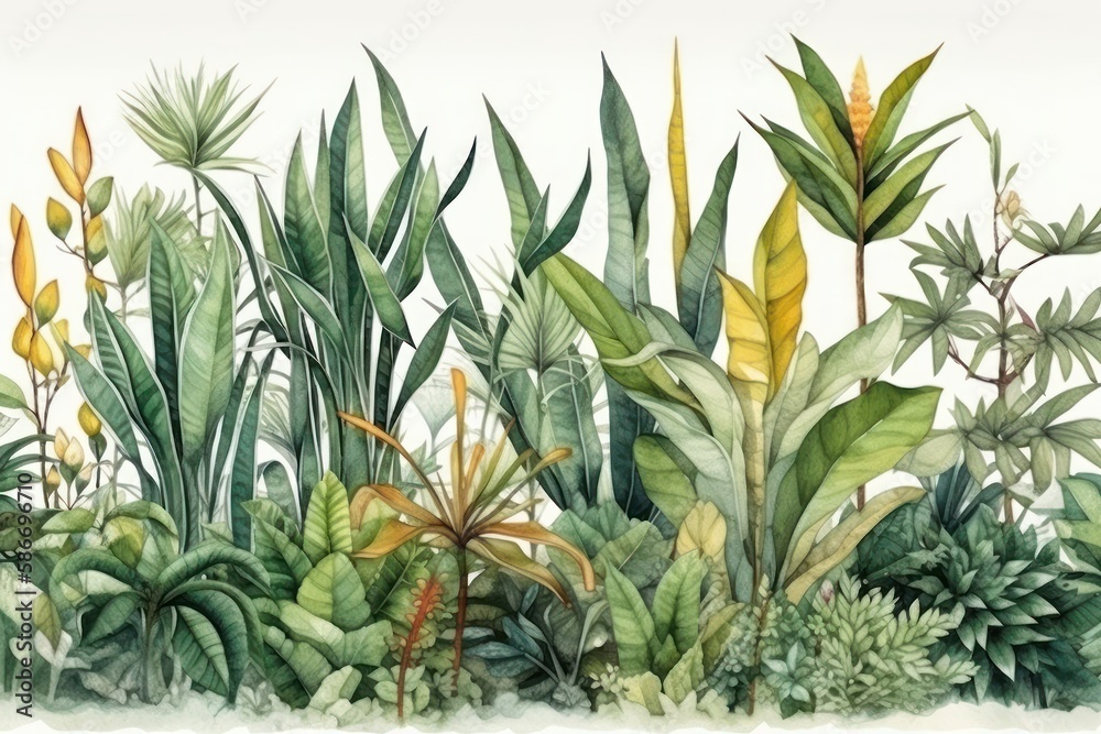 Obraz premium Tropical Plants Watercolor Isolated on White Background