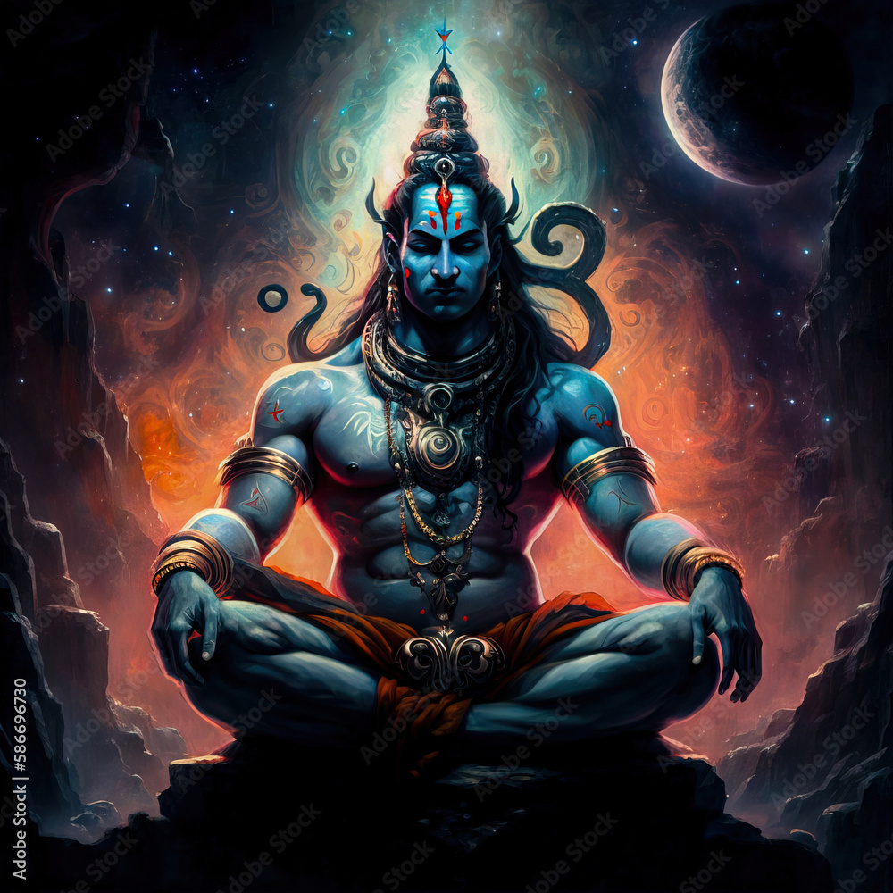Fotografia Lord Shiva Meditating mahakal photo Shiv ji Wallpaper Graphic Dude Kup na Posters.pl