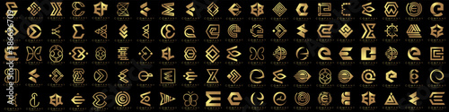 mega collection letters E logo design inspiration. minimalist abstract letter logos with gold color