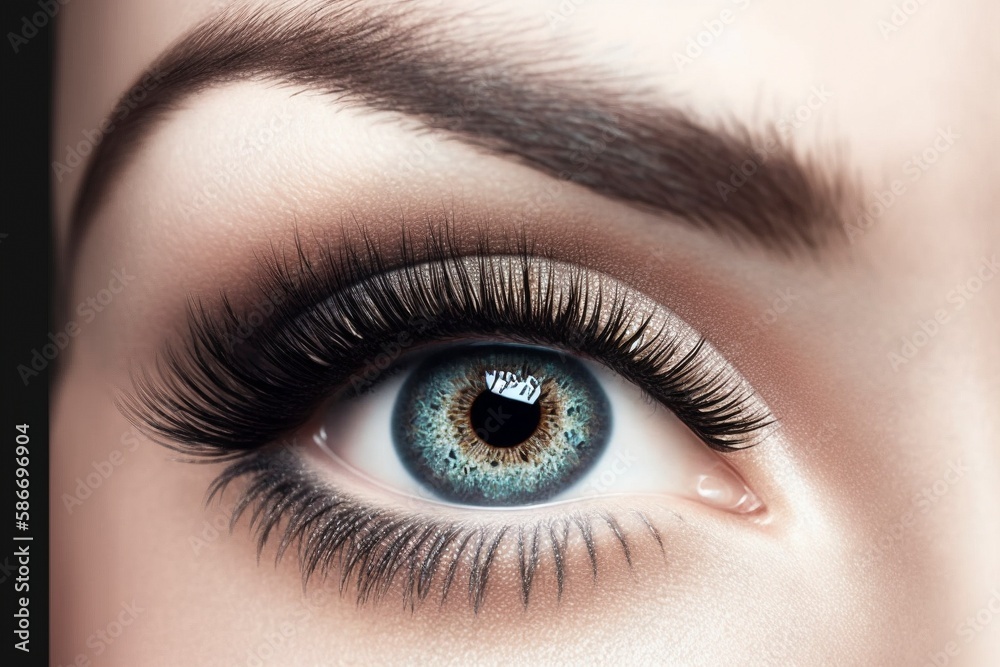 Obraz premium Female Eye with Long Eyelashes and Black Liner Makeup.