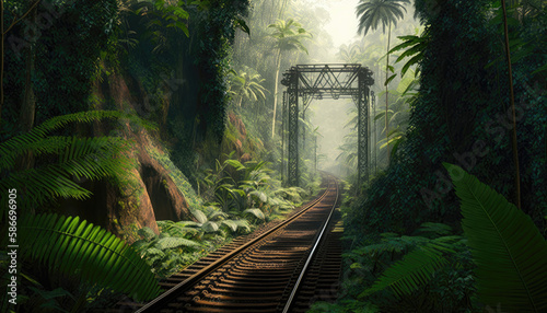 Rainforest Canopy Railroad Tracks  Which Travel Above The Forest Floor And Offer Views Of The Canopy. Generative AI