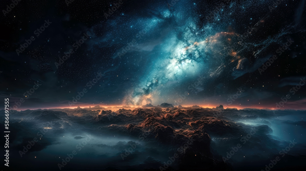 Fototapeta premium explosion of space, nebula, galaxy and stars background (created with Generative AI)