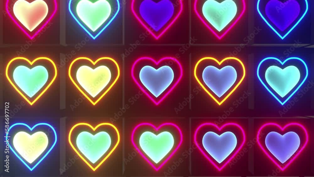 Colorful Heart Board Neon Background Loop Colorful Heart Board Neon Background Loop