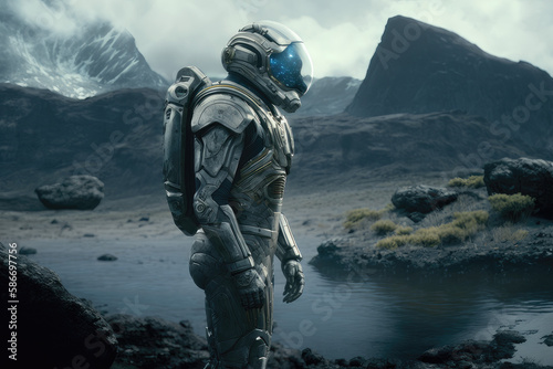 Astronaut in a spacesuit, alien planet, science fiction, exploration, Generative Ai