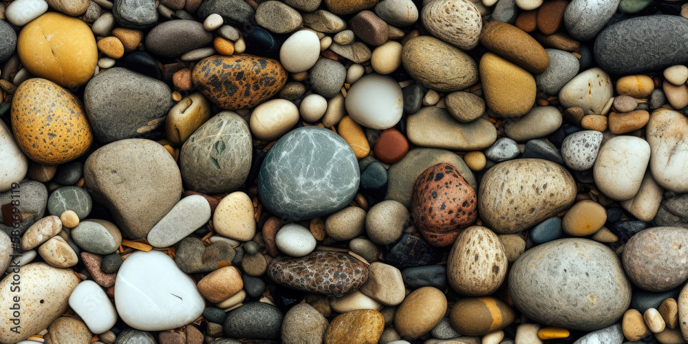 Stone pebbles smooth surfaces and natural shades texture background (created with Generative AI) Stone pebbles smooth surfaces and natural shades texture background (created with Generative AI)