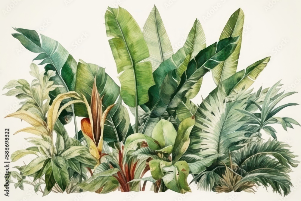 Fototapeta premium Tropical Plants Watercolor Isolated on White Background