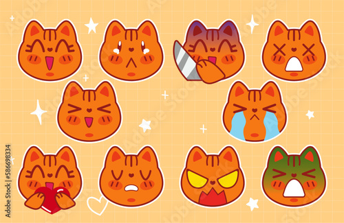 kawaii cat sticker set CMYK