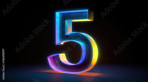Number 5 made from neon light. Generative Ai photo