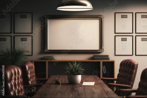 Mockup horizontal frame office meeting room home interior. Illustrator AI Generative