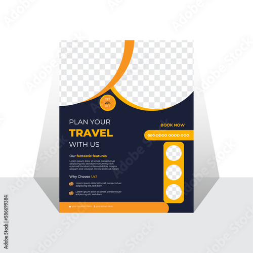 travel Company flyer, corporate banners, and leaflets. 
Flyer Template Geometric shape used for business poster layout traveling, business proposal, promotion, advertise, publication, cover page. 