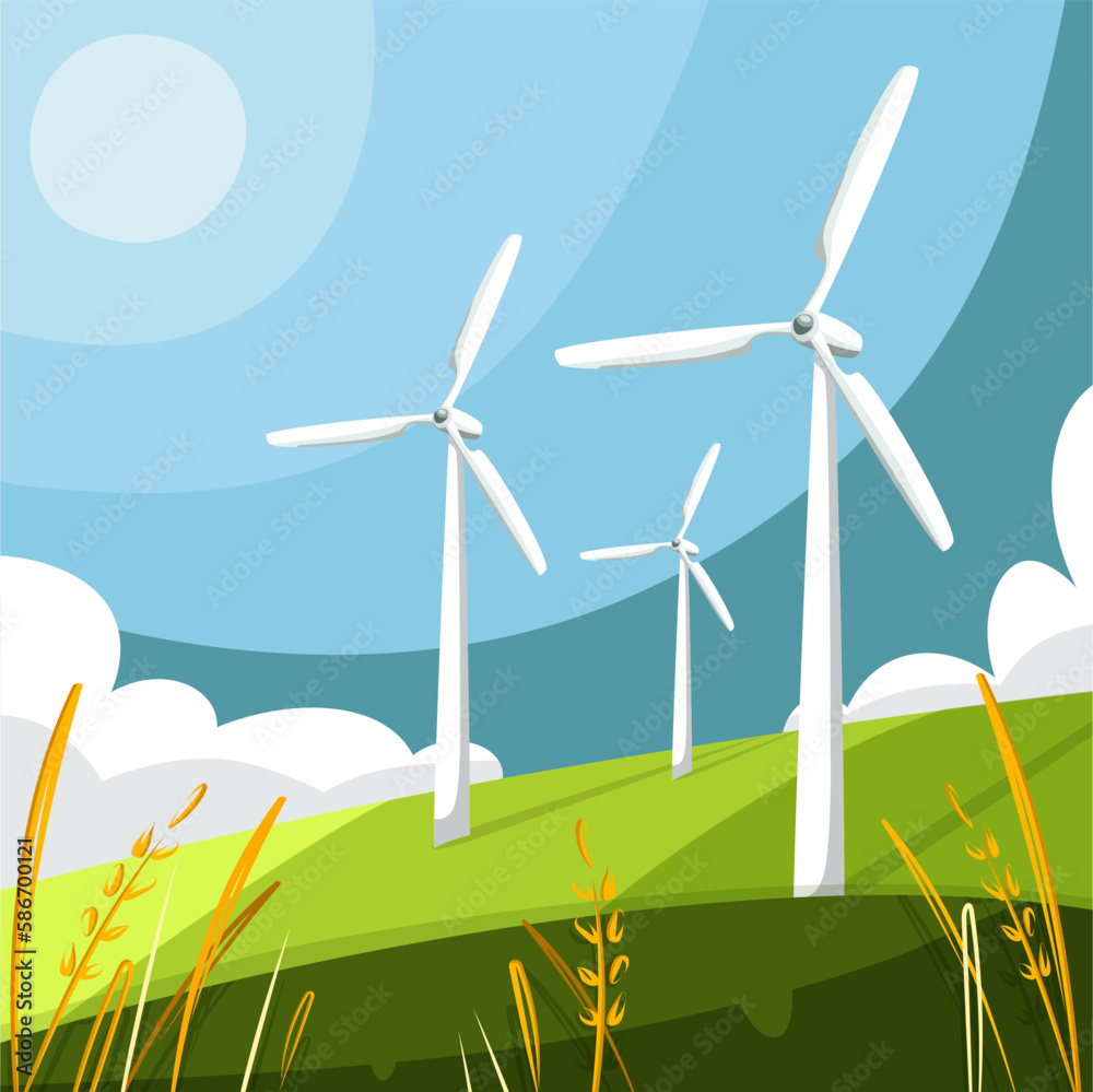 Wind energy. Save planet. Flat design ecology concept with natural elements. Global Wind Day. Mother earth day.