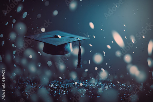 graduation celebration background blur bokeh dark blue. Illustrator AI Genera...