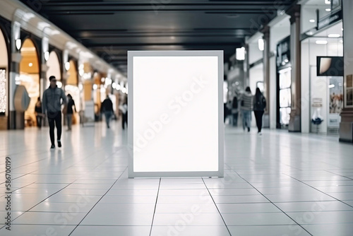 An Empty Advertisement Board Space with Copy Space Area Located Inside a Public Shopping Center, Generative AI