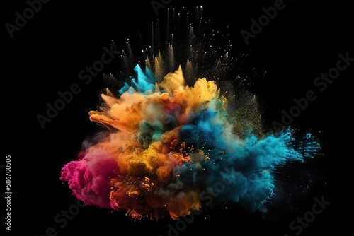 Explosion of colored powder on black background, Generative AI © abstract Art