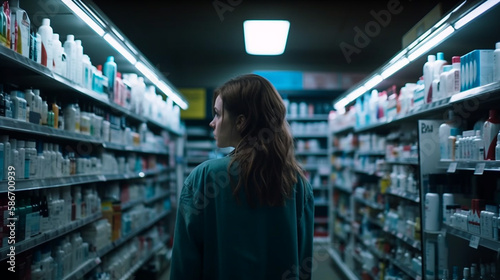 Young woman in a drugstore.generative ai © S...