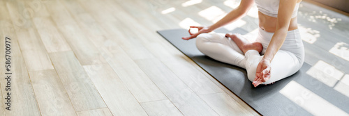 Canvas Print Fitness woman concentrate meditation yoga in studio. .