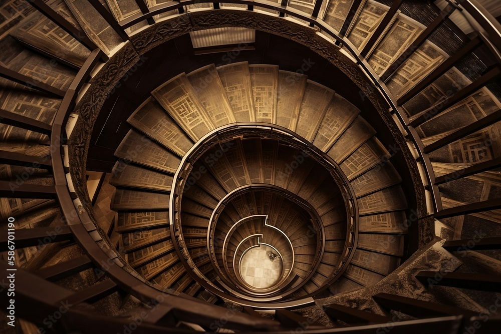 The spiral staircase creating a stunning visual effect created with Generative AI technology