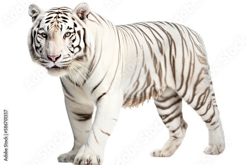 an isolated white tiger walking, side-view portrait, jungle-themed photorealistic illustration on a transparent background cutout in PNG, Generative AI © Purple Penguin GFX