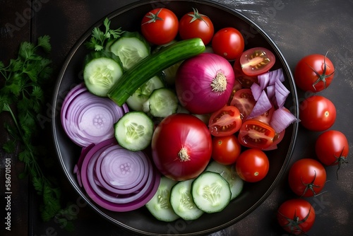 Colorful Mediterranean Salad Bowl created with Generative AI technology photo