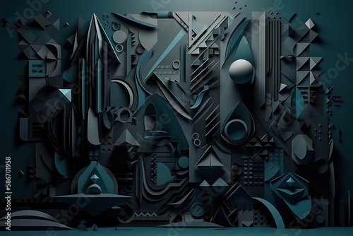 Geometric shapes made paper, dark background. , Generative AI