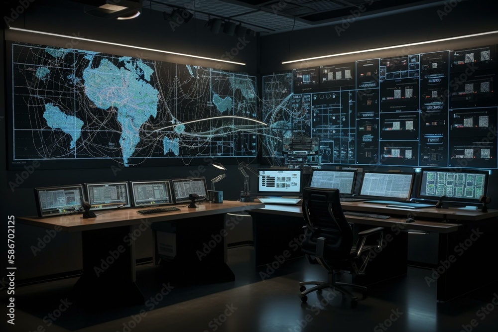 The control room hums with the sound of thousands of interconnected lines and dots, each representing a vital piece of information flowing through the system. Generative AI The control room hums with the sound of thousands of interconnected lines and dots, each representing a vital piece of information flowing through the system. Generative AI