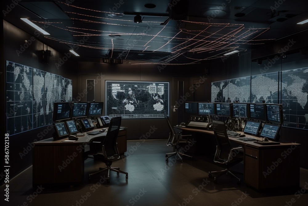 The control room hums with the sound of thousands of interconnected lines and dots, each representing a vital piece of information flowing through the system. Generative AI