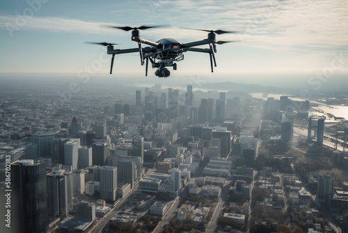 The drone hovers above the city, capturing stunning footage of the intricate network of interconnected lines and dots that power the metropolis. Generative AI