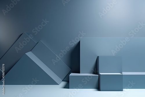 Original blue tones background image in minimalistic design with interesting light glare. Background for the presentation of various products.