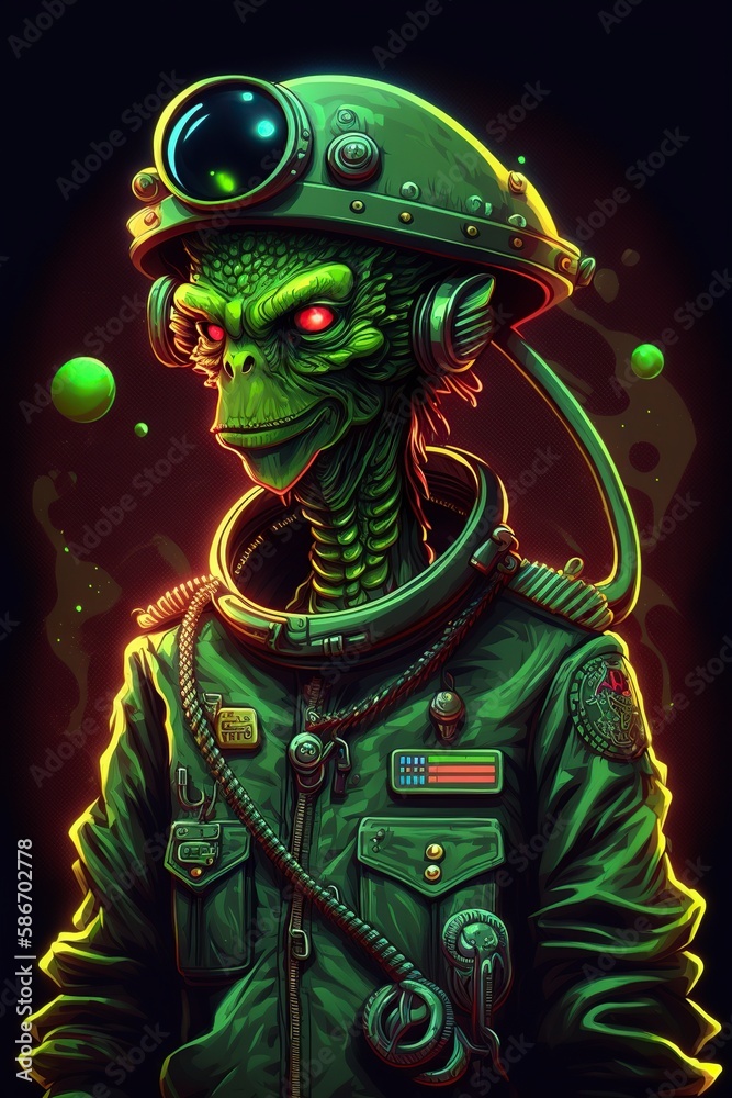 Fototapeta premium cartoon illustration, a colorful alien army, an ai generative