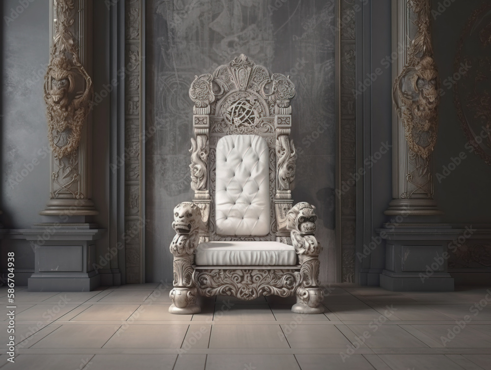 Decorated empty throne hall. White throne.