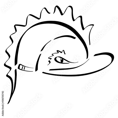 creative dragon or dinosaur head cap, black outline