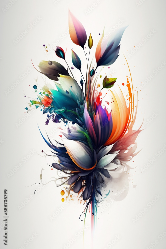 Abstract floral background for creative design. Abstract flower on white background. Flower print for design. Generative AI 