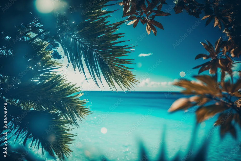 Panorama of blurred blue sky and sea with bokeh light. Illustrator AI Generative Panorama of blurred blue sky and sea with bokeh light. Illustrator AI Generative