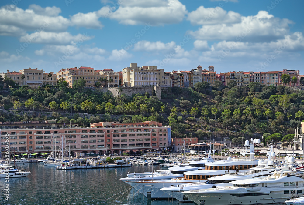 Port Hercules with luxury yachts and sailboats in Monte Carlo Monaco