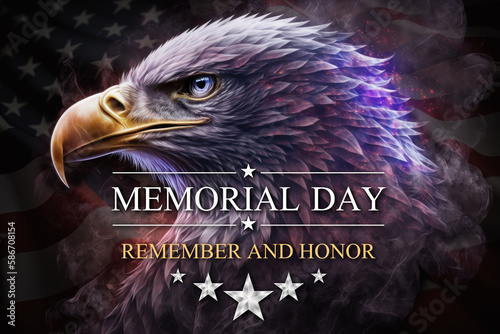 Memorial day. American white headed eagle, the symbol of America, with the flag. Patriotic symbols of the United States of America. Generative AI.