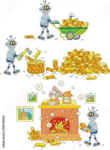 Funny robot chopping firewo...