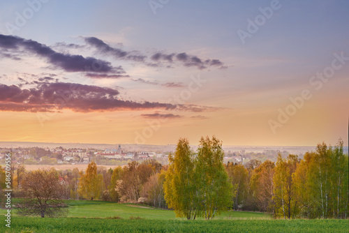 Panorama of the Lublin city of Krasnystaw in the evening in the spring.