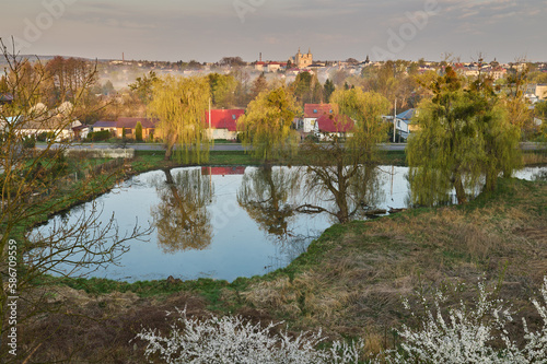 View of the pond and the panorama of the city of Krasnystaw from above