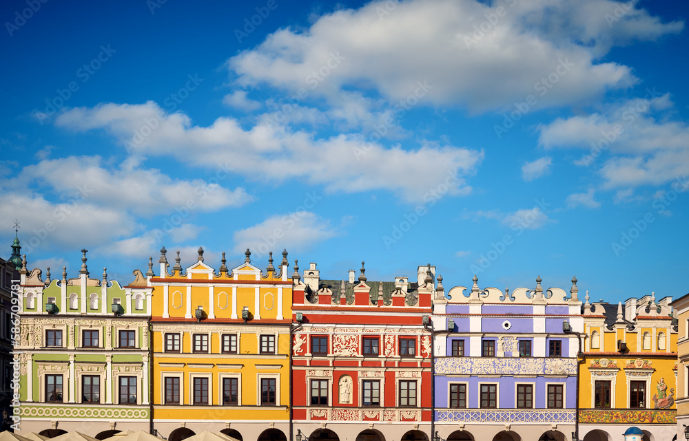 Colorful tenement houses at the main square in Zamość